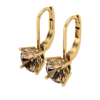 4 ctw Champagne Drop Dangle Earrings | 8.0mm Round Cut White Gold Lever Back | April Birthstone