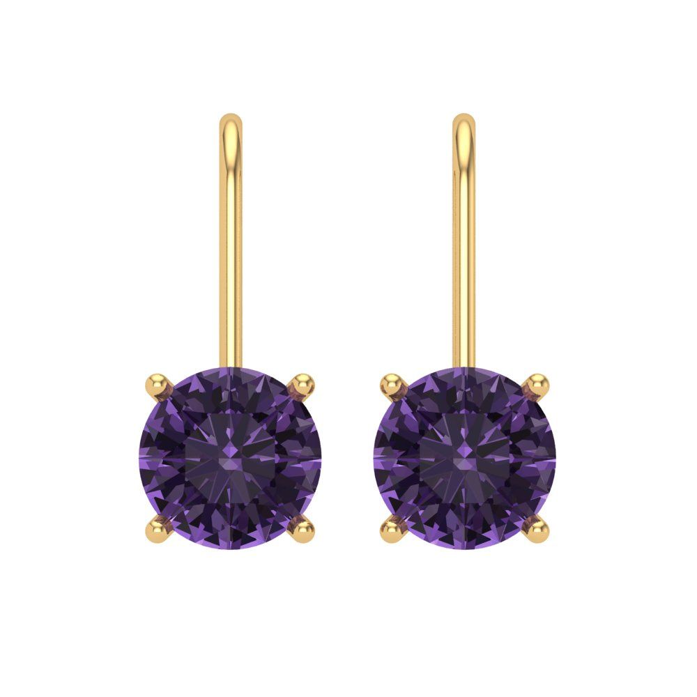 4 ctw Alexandrite Drop Dangle Earrings | 8.0mm Round Cut White Gold Lever Back | June Birthstone