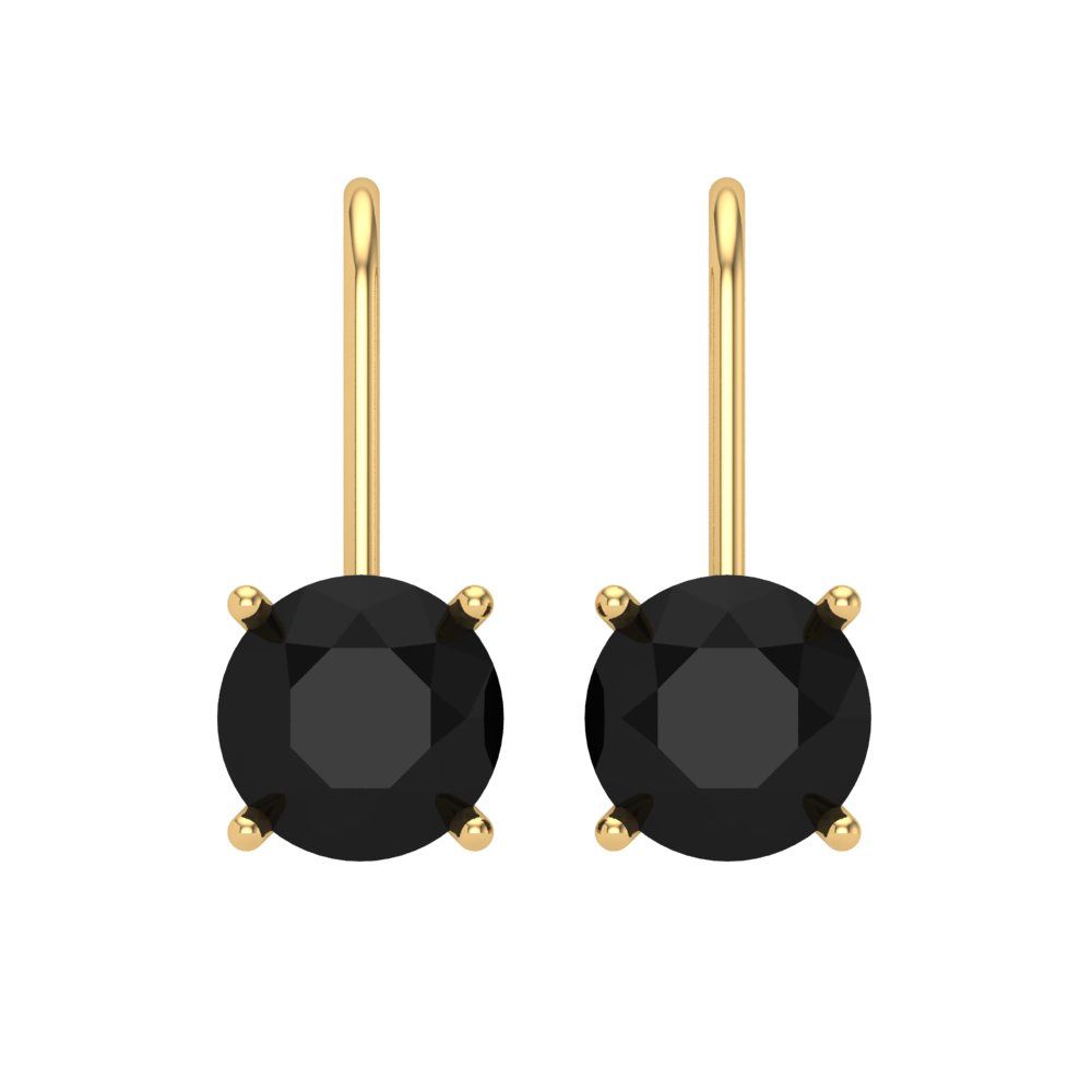 4 ctw Onyx Drop Dangle Earrings | 8.0mm Round Cut White Gold Lever Back | July Birthstone