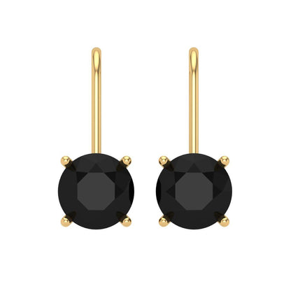 4 ctw Onyx Drop Dangle Earrings | 8.0mm Round Cut White Gold Lever Back | July Birthstone