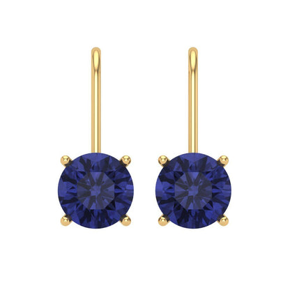 4 ctw Tanzanite Drop Dangle Earrings | 8.0mm Round Cut White Gold Lever Back | December Birthstone