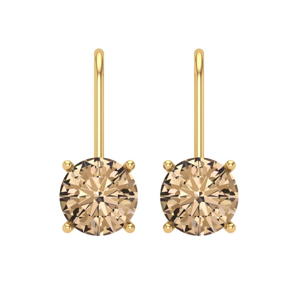 4 ctw Yellow Moissanite Drop Dangle Earrings | 8.0mm Round Cut White Gold Lever Back | April Birthstone