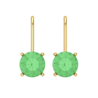 4 ctw Green Zirconia Drop Dangle Earrings | 8.0mm Round Cut White Gold Lever Back | April Birthstone