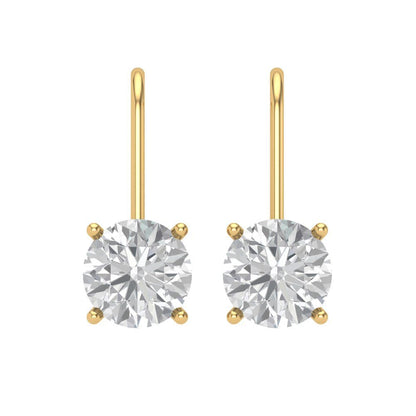 4 ctw Moissanite Drop Dangle Earrings | 8.0mm Round Cut White Gold Lever Back | April Birthstone