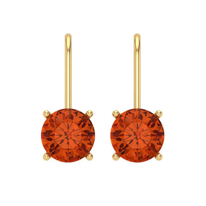 4 ctw Red Zirconia Drop Dangle Earrings | 8.0mm Round Cut White Gold Lever Back | April Birthstone