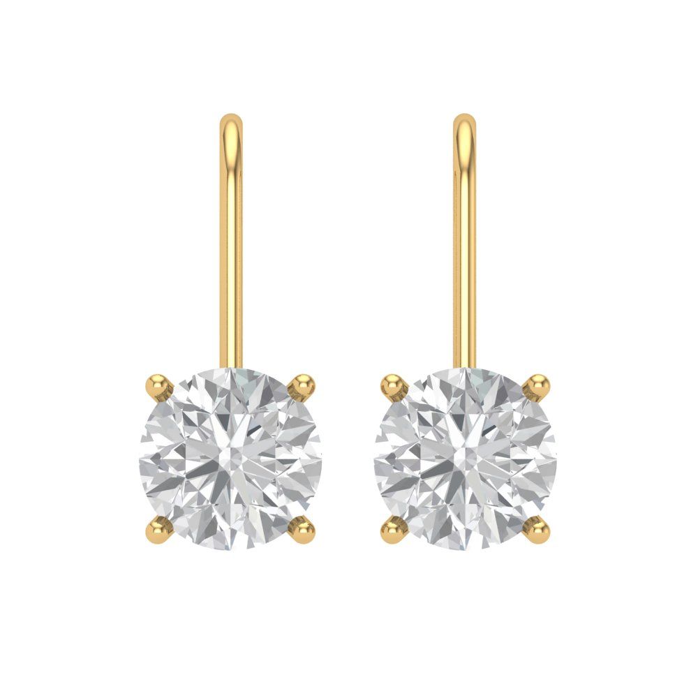 4 ctw White Sapphire Drop Dangle Earrings | 8.0mm Round Cut White Gold Lever Back | April Birthstone