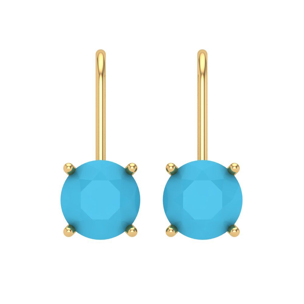 4 ctw Turquoise Drop Dangle Earrings | 8.0mm Round Cut White Gold Lever Back | December Birthstone