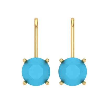 4 ctw Turquoise Drop Dangle Earrings | 8.0mm Round Cut White Gold Lever Back | December Birthstone