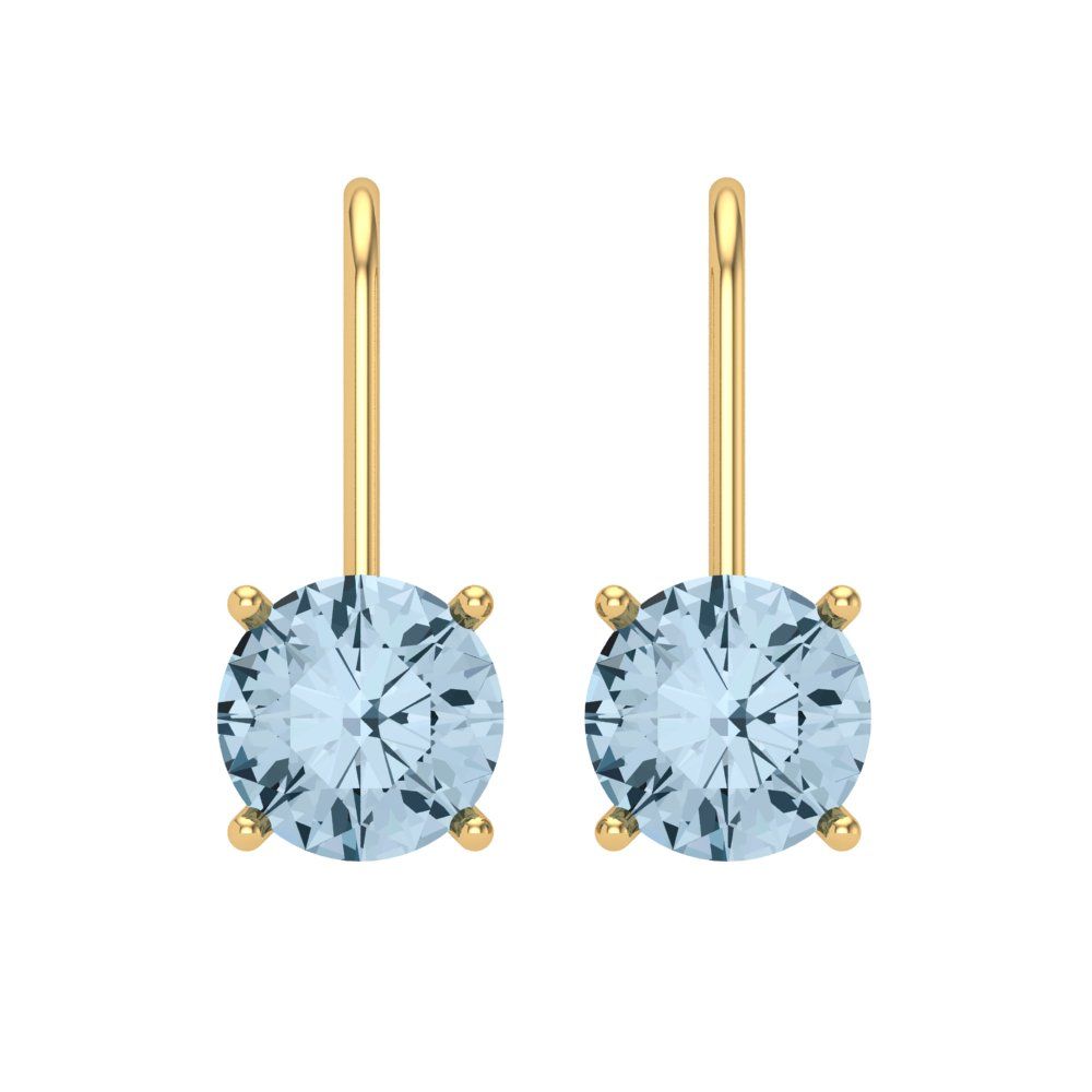 4 ctw Aquamarine Drop Dangle Earrings | 8.0mm Round Cut White Gold Lever Back | March Birthstone