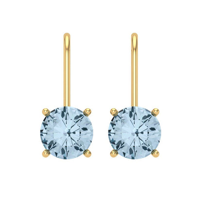 4 ctw Sky Blue Topaz Drop Dangle Earrings | 8.0mm Round Cut White Gold Lever Back | December Birthstone