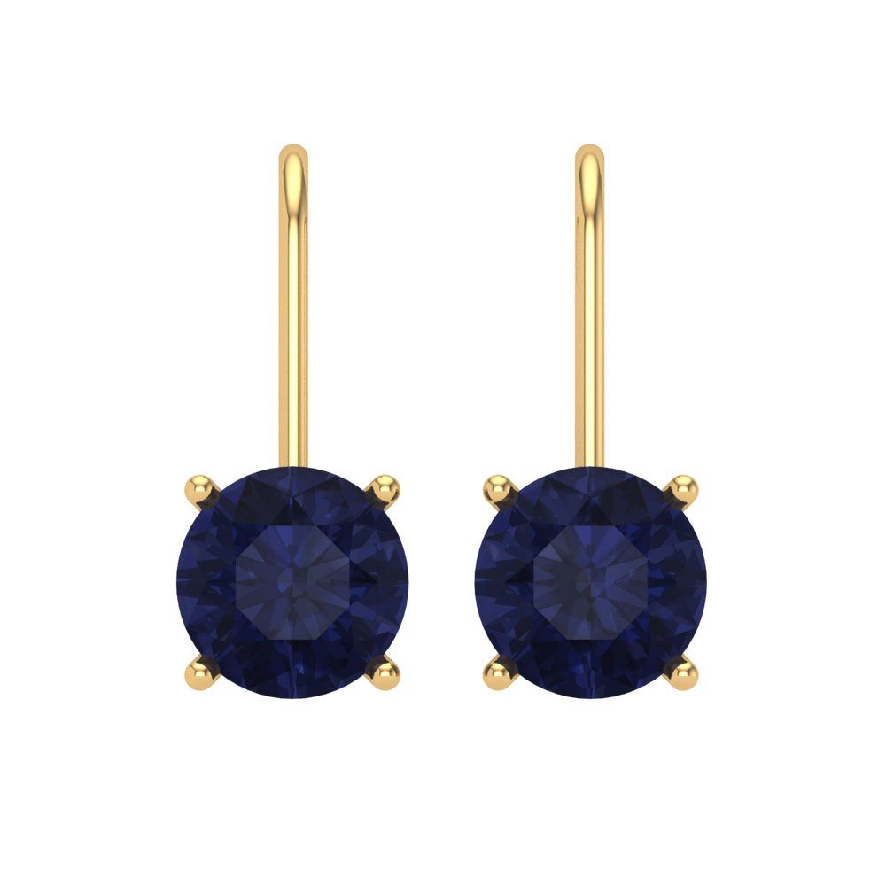 4 ctw Blue Sapphire Drop Dangle Earrings | 8.0mm Round Cut White Gold Lever Back | September Birthstone