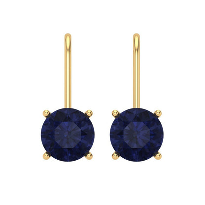 4 ctw Blue Sapphire Drop Dangle Earrings | 8.0mm Round Cut White Gold Lever Back | September Birthstone