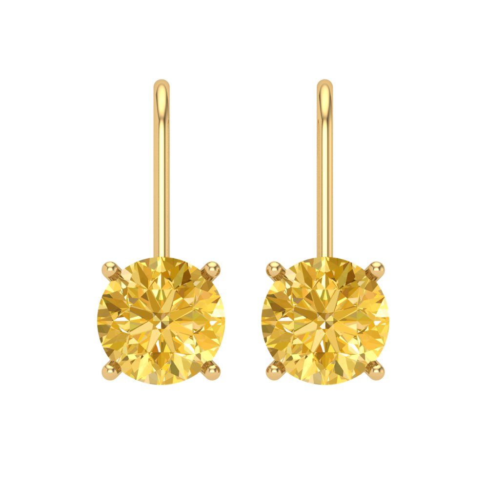 4 ctw Citrine Drop Dangle Earrings | 8.0mm Round Cut White Gold Lever Back | November Birthstone