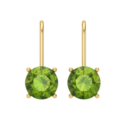 4 ctw Peridot Drop Dangle Earrings | 8.0mm Round Cut White Gold Lever Back | August Birthstone