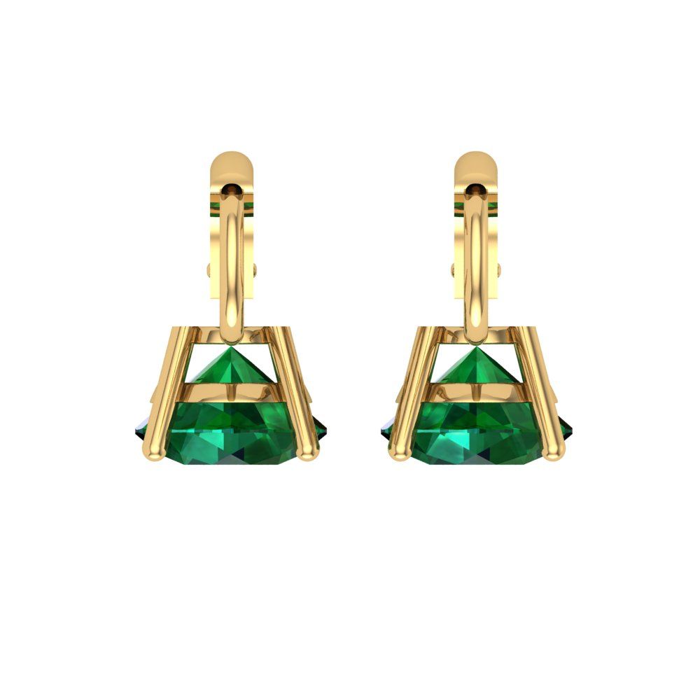 4 ctw Emerald Drop Dangle Earrings | 8.0mm Round Cut White Gold Lever Back | May Birthstone