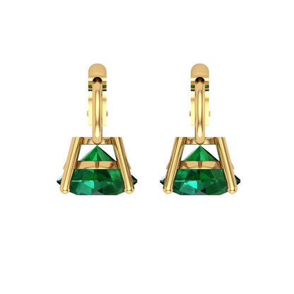 4 ctw Emerald Drop Dangle Earrings | 8.0mm Round Cut White Gold Lever Back | May Birthstone