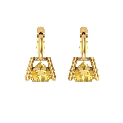 4 ctw Yellow Zirconia Drop Dangle Earrings | 8.0mm Round Cut White Gold Lever Back | April Birthstone