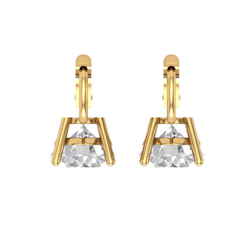 4 ctw White Sapphire Drop Dangle Earrings | 8.0mm Round Cut White Gold Lever Back | April Birthstone