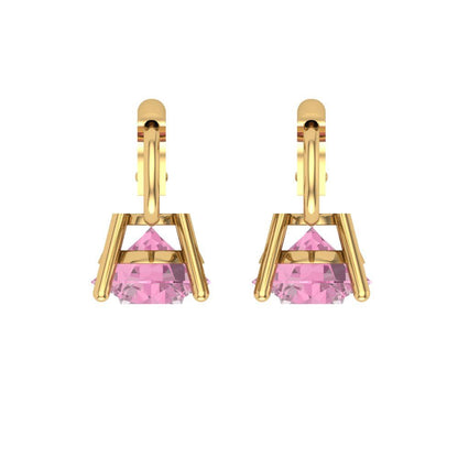 4 ctw Pink Zirconia Drop Dangle Earrings | 8.0mm Round Cut White Gold Lever Back | April Birthstone