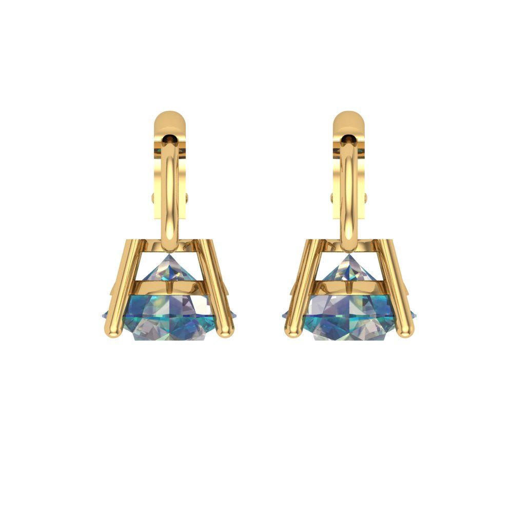4 ctw Blue Moissanite Drop Dangle Earrings | 8.0mm Round Cut White Gold Lever Back | April Birthstone