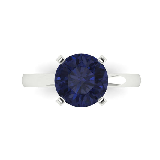 3 cttw Simulated Blue Sapphire Solitaire  Engagement Ring - Solid White Gold (VVS1, Round Cut,9mm)