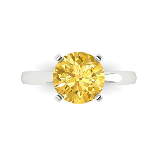 3 cttw Natural Citrine Solitaire  Engagement Ring - Solid White Gold (VVS1, Round Cut,9mm)