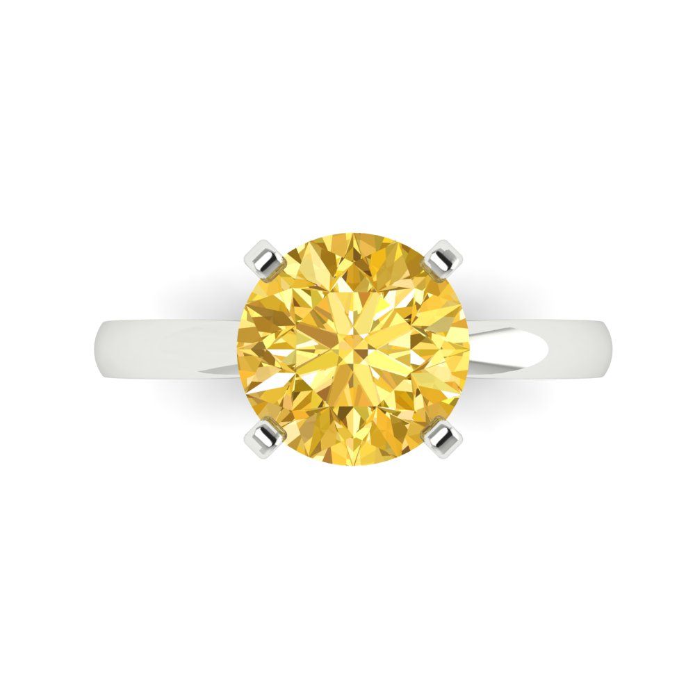 3 cttw Zirconia Simulated Yellow Diamond Solitaire  Engagement Ring - Solid Gold (VVS1, Round Cut,9mm)