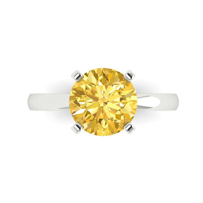 3 cttw Zirconia Simulated Yellow Diamond Solitaire  Engagement Ring - Solid Gold (VVS1, Round Cut,9mm)