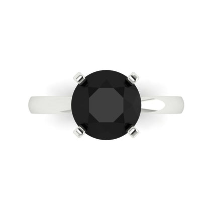 3 cttw Natural Onyx Solitaire  Engagement Ring - Solid Gold (Round Cut,9mm)