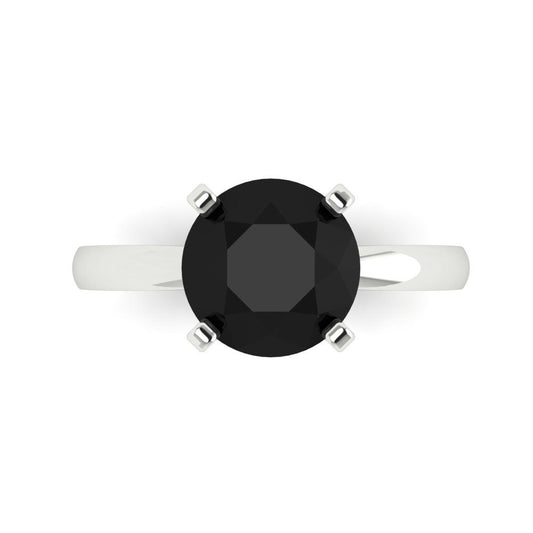 3 cttw Natural Onyx Solitaire  Engagement Ring - Solid White Gold (VVS1, Round Cut,9mm)