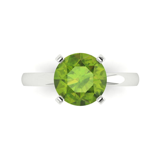 3 cttw Natural Peridot Solitaire  Engagement Ring - Solid White Gold (VVS1, Round Cut,9mm)