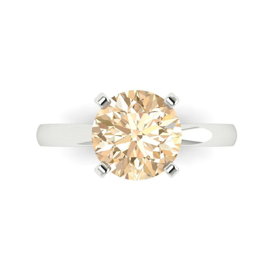 3 cttw Natural Morganite Solitaire  Engagement Ring - Solid White Gold (VVS1, Round Cut,9mm)