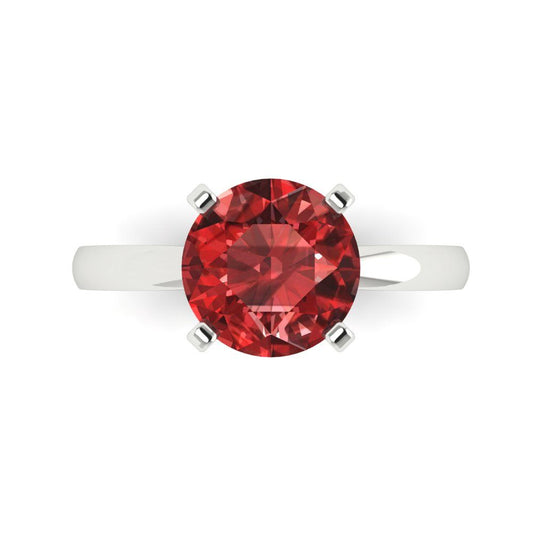 3 cttw Natural Garnet Solitaire  Engagement Ring - Solid White Gold (VVS1, Round Cut,9mm)