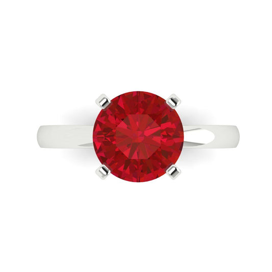 3 cttw Simulated Pink Tourmaline Solitaire  Engagement Ring - Solid White Gold (VVS1, Round Cut,9mm)