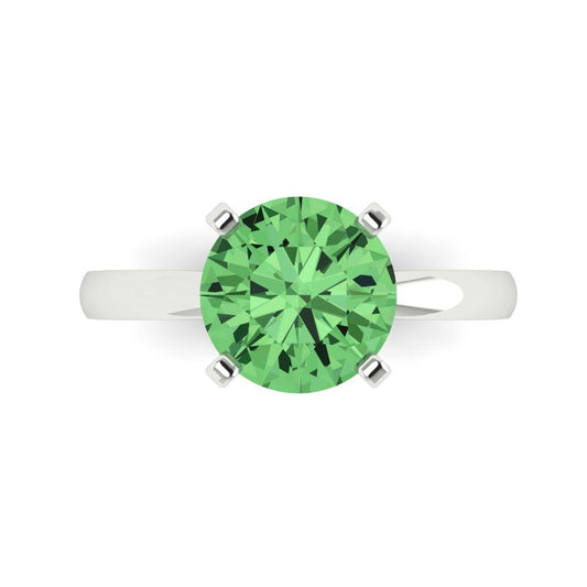 3 cttw Zirconia Simulated Green Diamond Solitaire  Engagement Ring - Solid White Gold (VVS1, Round Cut,9mm)