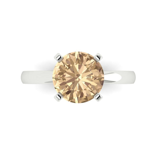 3 cttw Yellow Moissanite Solitaire  Engagement Ring - Solid White Gold (VVS1, Round Cut,9mm)