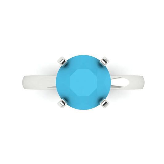 3 cttw Simulated Turquoise Solitaire  Engagement Ring - Solid White Gold (VVS1, Round Cut,9mm)