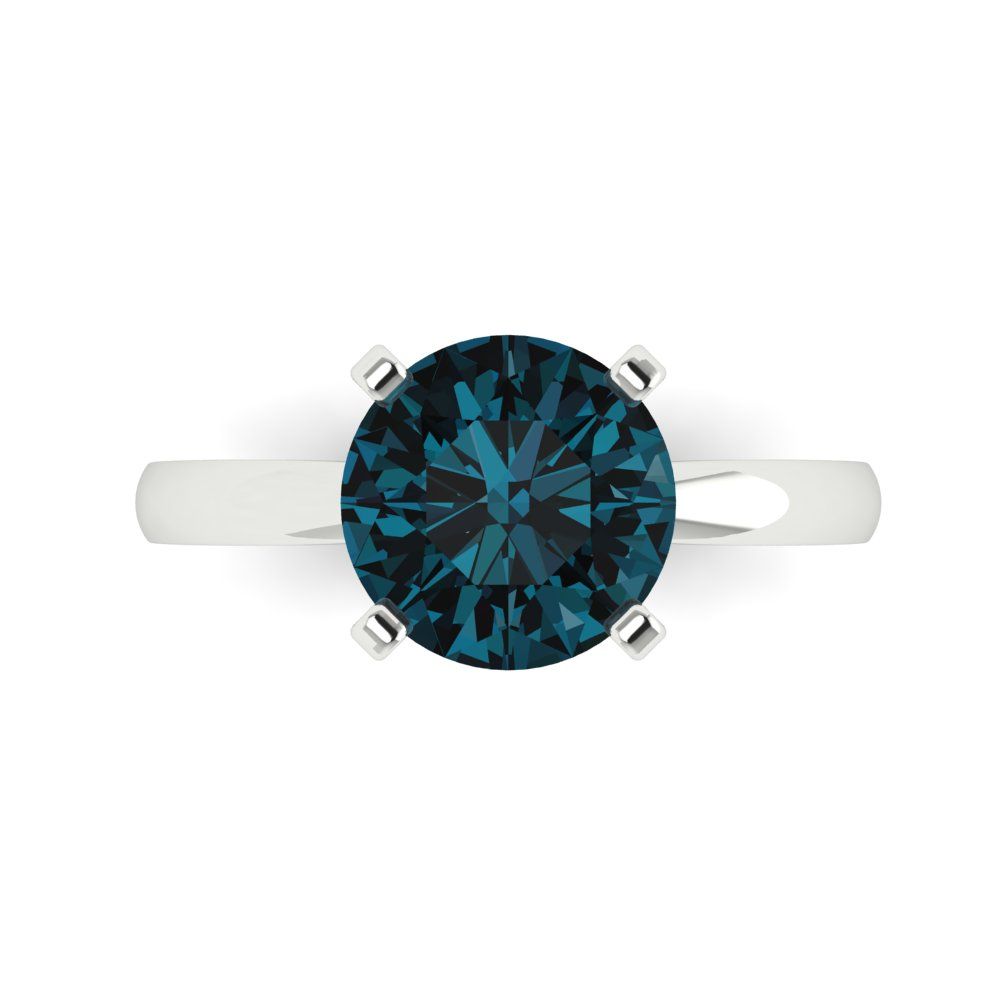 3 cttw Natural London Blue Topaz Solitaire  Engagement Ring - Solid Gold (Round Cut,9mm)
