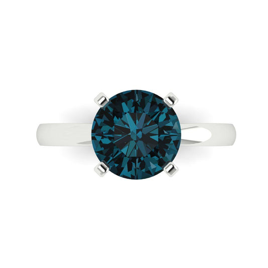 3 cttw Natural London Blue Topaz Solitaire  Engagement Ring - Solid White Gold (VVS1, Round Cut,9mm)