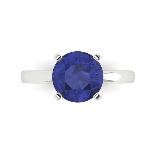 3 cttw Simulated Tanzanite Solitaire  Engagement Ring - Solid White Gold (VVS1, Round Cut,9mm)