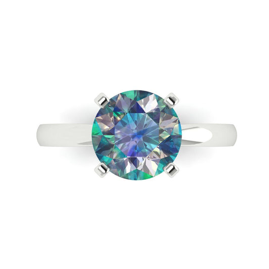3 cttw Blue Moissanite Solitaire  Engagement Ring - Solid White Gold (VVS1, Round Cut,9mm)