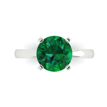 3 cttw Simulated Emerald Solitaire  Engagement Ring - Solid Gold (Round Cut,9mm)
