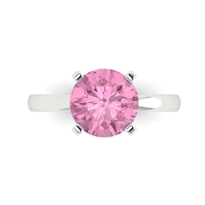 3 cttw Zirconia Simulated Pink Diamond Solitaire  Engagement Ring - Solid Gold (VVS1, Round Cut,9mm)