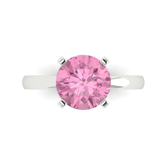 3 cttw Zirconia Simulated Pink Diamond Solitaire  Engagement Ring - Solid White Gold (VVS1, Round Cut,9mm)