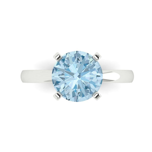 3 cttw Natural Swiss Blue Topaz Solitaire  Engagement Ring - Solid White Gold (VVS1, Round Cut,9mm)