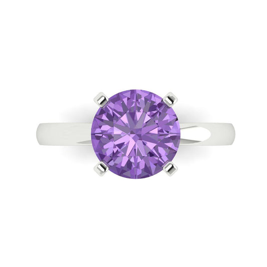 3 cttw Simulated Alexandrite Solitaire  Engagement Ring - Solid White Gold (VVS1, Round Cut,9mm)