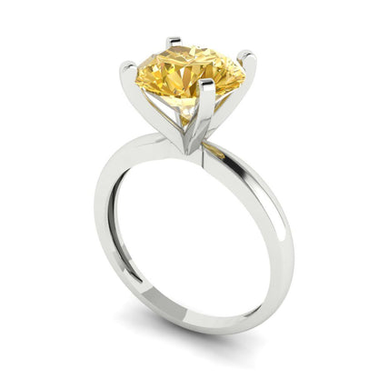 3 cttw Zirconia Simulated Yellow Diamond Solitaire  Engagement Ring - Solid Gold (VVS1, Round Cut,9mm)