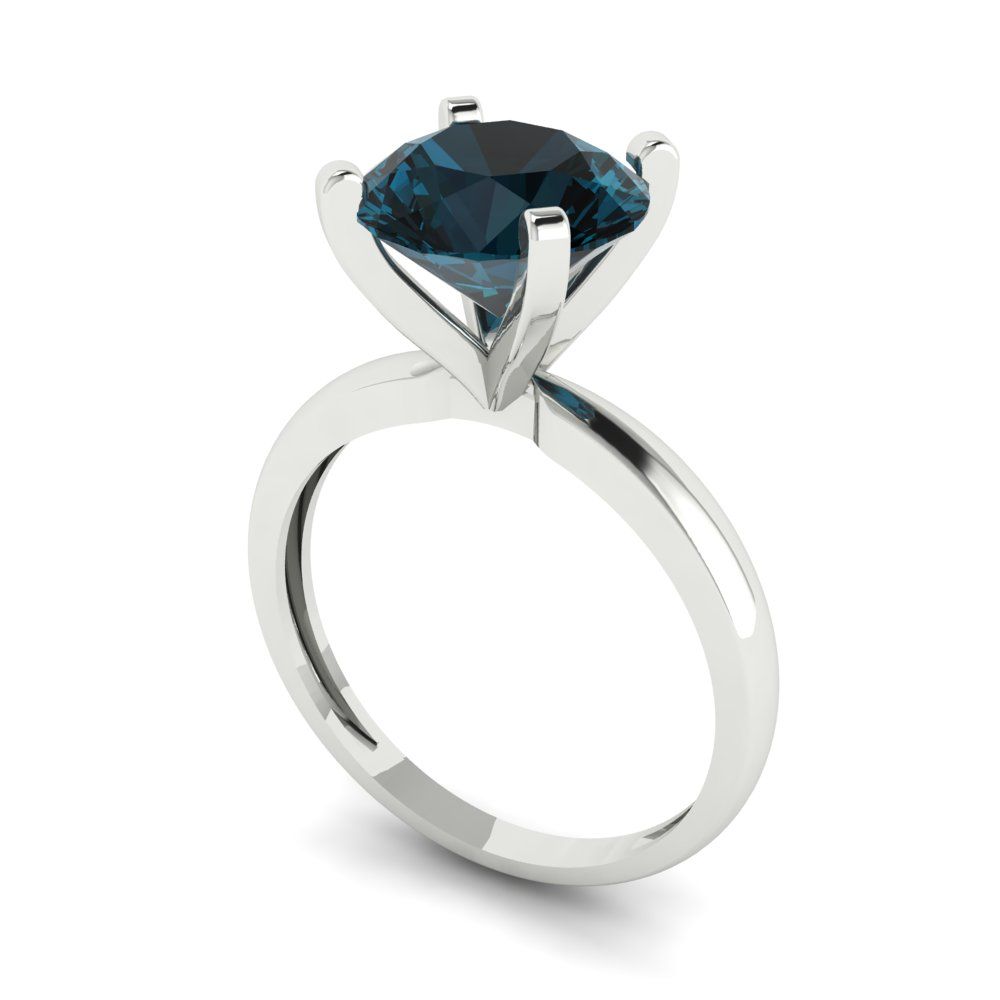 3 cttw Natural London Blue Topaz Solitaire  Engagement Ring - Solid Gold (Round Cut,9mm)