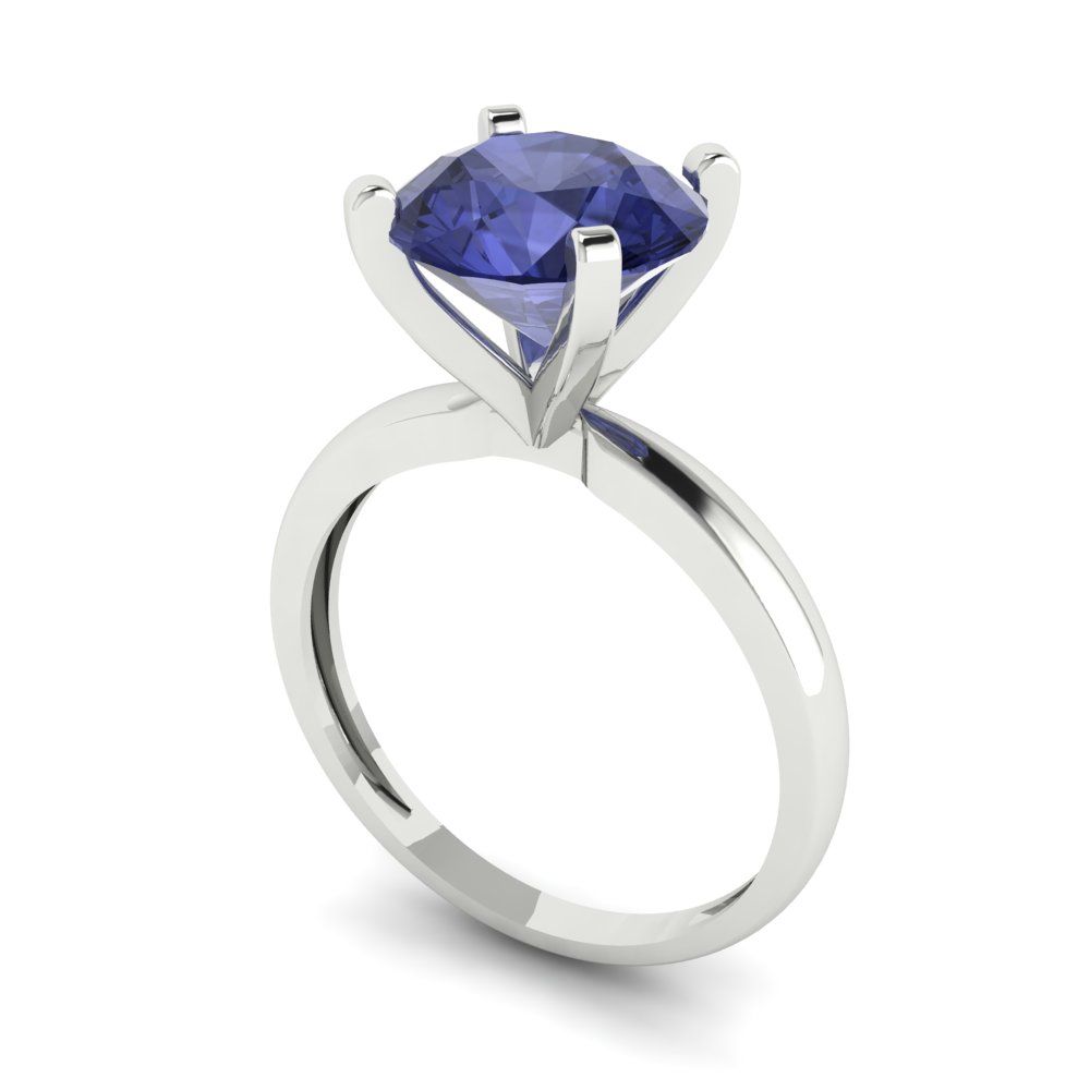 3 cttw Simulated Tanzanite Solitaire  Engagement Ring - Solid Gold (Round Cut,9mm)