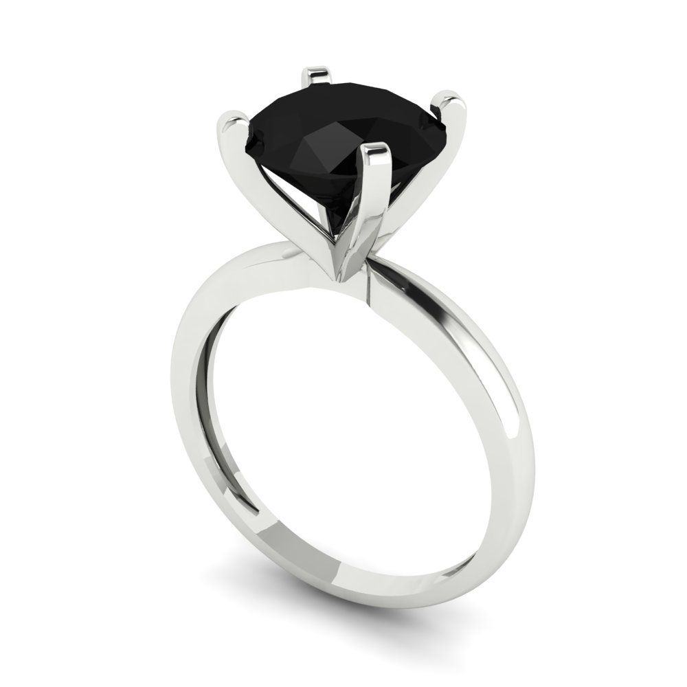 3 cttw Natural Onyx Solitaire  Engagement Ring - Solid Gold (Round Cut,9mm)